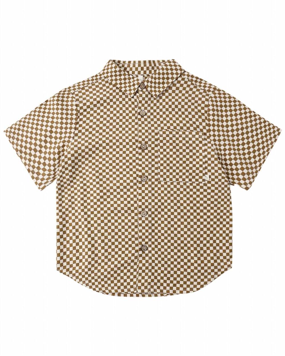 NEW RYLEE + CRU boy's collared short sleeve shirt in ocre